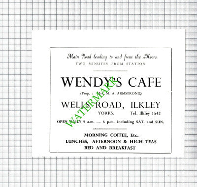 Wendy's Cafe Ilkley Yorkshire Mrs M A Armstrong Small Advert - 1962 Cutting
