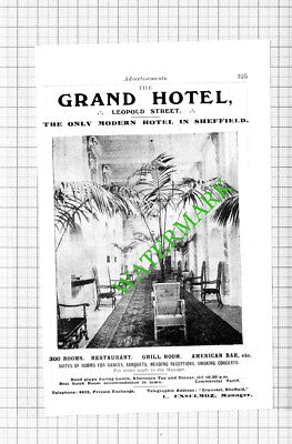 Grand Hotel Sheffield Enselmoz / Royal Victoria Station Advert  - 1912 Cutting