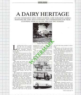 Lord Rayleigh's Dairies Terling Hall Essex Bruce Ryder John Strutt  1990 Article