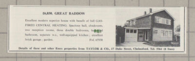 C982) Great Baddow Essex House Sale Advert - 1966 Cutting