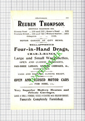 Reuben Thompson Motor Garage Sheffield Advert - 1907 Small Cutting
