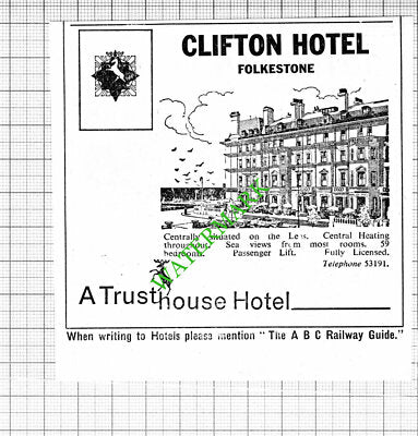 Hotel Lyndhurst Folkestone / Clifton Hotel Small Advert - 1964 Cutting