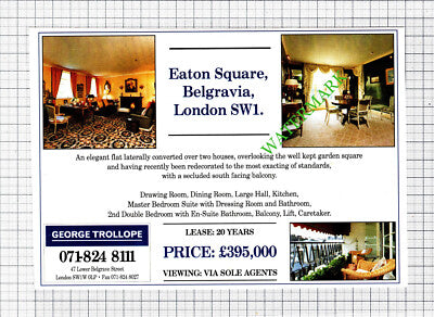 Eaton Square Belgravia London SW1 / Port Pendennis Cornwall Advert -1991 Cutting