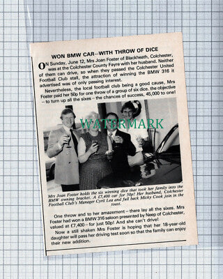 C4683) Mrs Joan Foster Blackheath Colchester United Football Car Win - 1983