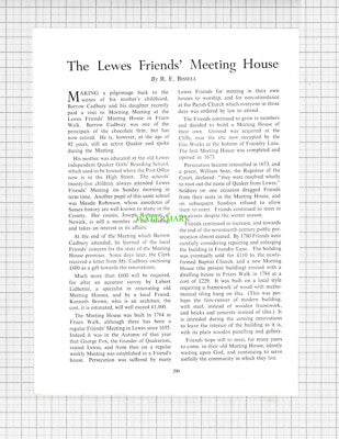 8837) LEWES Friends Meeting House Barrow Cadbury - 1955 Cutting