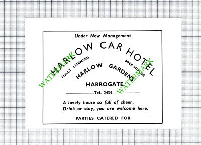 Harlow Car Hotel Harrogate Advert -  1959 Small Cutting