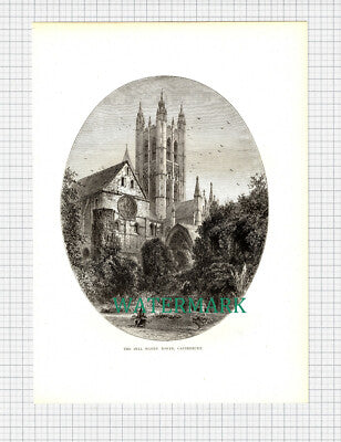 X1059) The Bell Harry Tower Canterbury Cathedral England - c.1895 Print