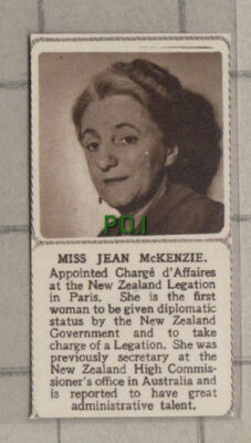 C883) Miss Jean McKenzie New Zealand Legation Paris - 1949 Cutting SMALL!!