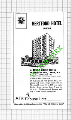 Hertford Hotel London W2 / De Vere Hotel London W8 Advert - 1964 Cutting