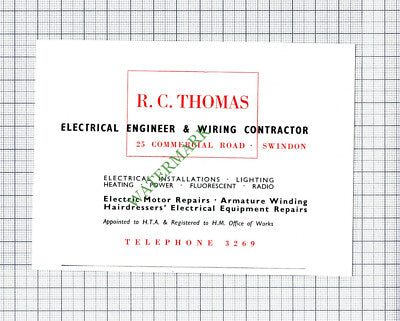 R C Thomas Electrical Engineer Swindon Advert  - 1951 Cutting