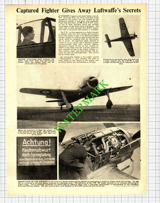 Focke-Wulf 190 FW 190 German Fighter Plane Captured  WW2 - 1942 Cutting