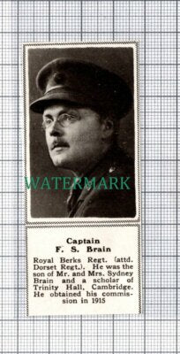 C5337) Captain F S Brain Royal Berks Regt Sydney WW1 - Small Clip 1918