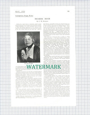 (X106) Ricarda Huch Writer - 1933 Article