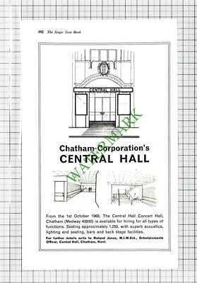 Central Hall Concert Hall Chatham Kent Roland Jones Advert - 1968 Cutting