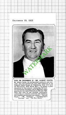 Mr Albert Coates Composer Obituary - 1953 Small Cutting