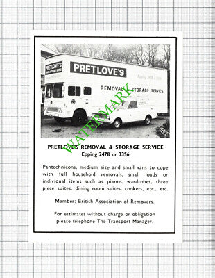 Pretlove's Removal Service Epping Pretlove  Small Advert  - 1974 Cutting
