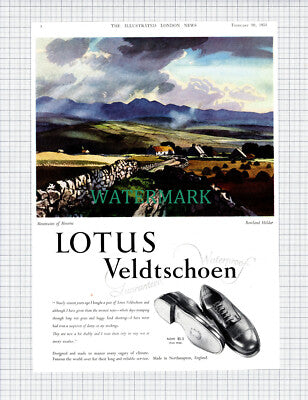 (X643) Lotus Veldtschoen Mountains of Mourne Rowland Hilder ADVERT - 1951 Clip