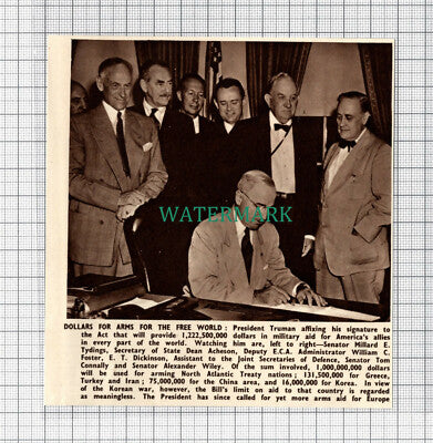 C3635) President Truman Military Aid Millard Tydings Wiley Acheson -1950 Clip
