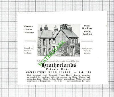 Heatherlands Hotel Ilkley Yorkshire Cow & Calf Hotel Small Advert - 1962 Cutting