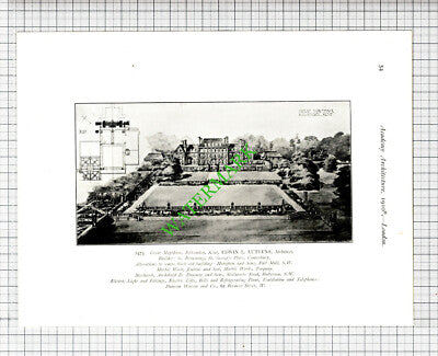 Great Maytham Rolvenden Lutyens / Hampstead Suburb Crickmer - 1910 Print
