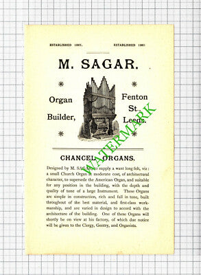 M Sagar Organ Builder Leeds  / Edwin Davis  Draper Hull Advert -1890s Cutting