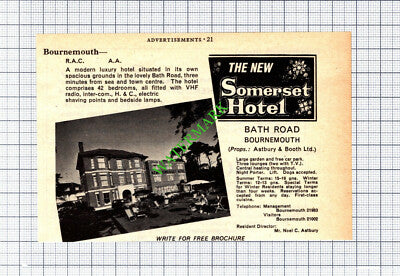 The New Somerset Hotel Bournemouth Noel Astbury Advert - 1965 Small Cutting