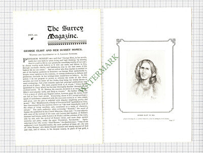 9072) George Eliot Author Surrey Homes Shottermill Richmond  - 1900 Article