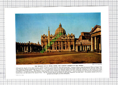 The Basilica St Peter Rome / Lake Maggiore - c.1950s Book Print