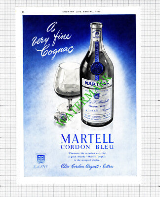 Harrods Estate Agents London / Martell Corden Bleu Cognac Advert - 1950 Cutting