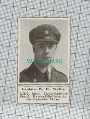 C1383) Captain B H Wallis Cambridgeshire Regt - 1918 Clip SMALL!!