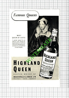 Highland Queen Scotch Whisky Mary Queen of Scots Loch Leven ADVERT -1950 Cutting