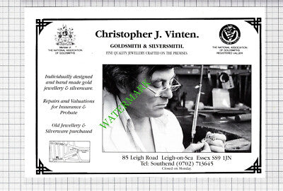 Christopher J Vinten Goldsmith Leigh on Sea Essex Advert - 1990 Cutting