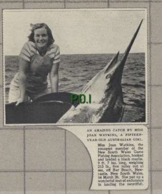 C1400) Joan Watkins New South Wales Game Fishing Newcastle Australia - 1948
