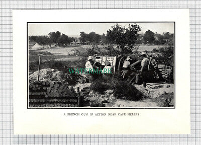 C3759) French Gun In Action Near Cape Helles WW1 - c.1920s Book Print