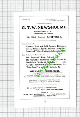 Wheatley & Bates Sheffield / GTW Newsholme Chemist Small Advert - 1908 Cutting