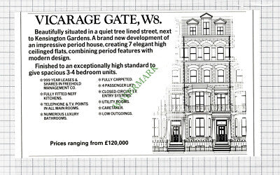 C684) Vicarage Gate Kensington Gardens London House Sale - 1980 Cutting