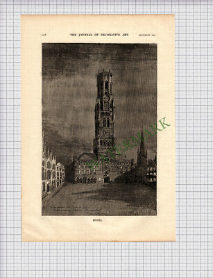 X248) Belfry Of Bruges Belgium - 1894 Print /  Cutting