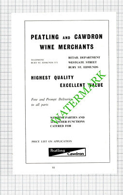 Peatling and Cawdron Wine Merchants / Glasswells Bury St Edmunds -1964 Cutting