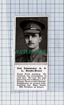 C4999) 2nd Lt A J L Knight Bruce Royal Field Artillery WW1 - 1915 SMALL Clip