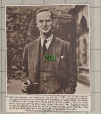 C1053) Sir Oliver Franks British Ambassador USA - 1948 Cutting