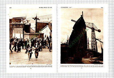 9252) Cunard Ship CUNARDER 534 Work Suspended - 1930s 2-Part Cutting