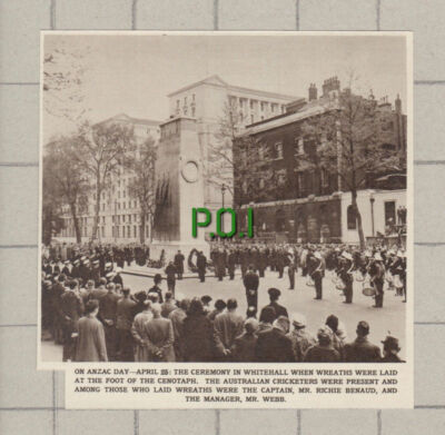 C4284) Anzac Day Whitehall London Cenotaph Cricket Webb & Richie Benaud - 1961