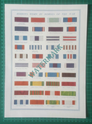 X730) Ribbons Worn By War Heroes - c.1919 Book Print