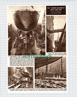 (X56) Queen Elizabeth Liner Ship Overhaul Southampton King George Dock - 1950