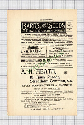 C3855) A H Heath Streatham Common London Cycle Advert Barr's Seeds  1902 Cutting