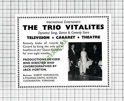 The Trio Vitalites Robert Hargreaves Jack Horton Advert - 1968 Cutting