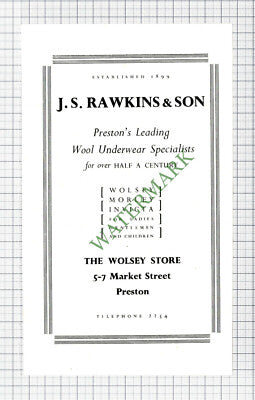 C7798) JS Rawkins & Son Preston Advert - 1952 Cutting