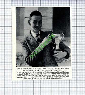 KGH Inwood London Tiffin's School  Chess Champion Landry - 1953 Small Cutting