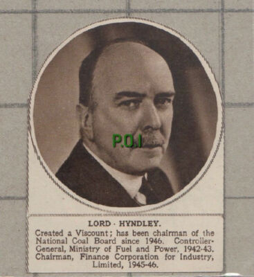 C1024) Lord Hyndley National Coal Board Viscount - 1948 SMALL Cutting