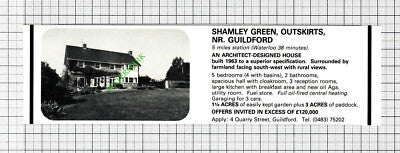 Shamley Green Guildford Surrey House Sale Advert - 1980 Cutting